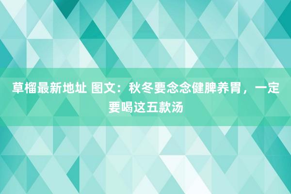 草榴最新地址 图文：秋冬要念念健脾养胃，一定要喝这五款汤